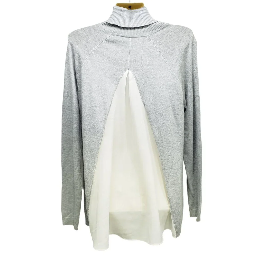 White House Black Market Gray Turtleneck Sweater With Back Pleat Womens M - Picture 2 of 6